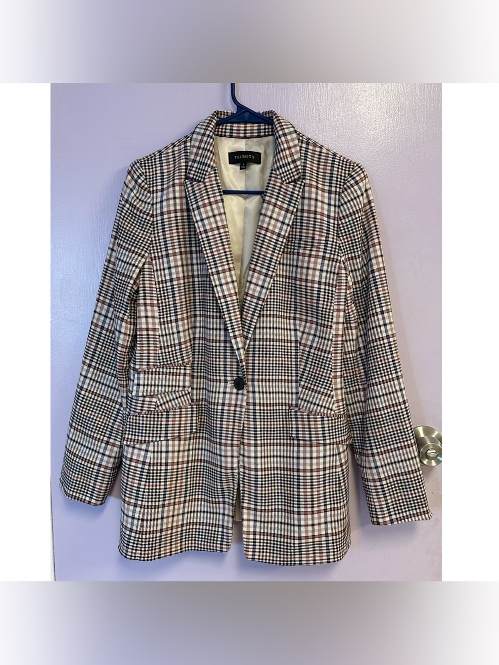 Talbots Women’s Plaid Blazer Jacket Size 8 Cotton Blend Multicolor